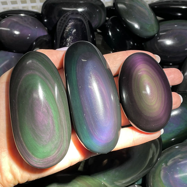 Black Rainbow Obsidian Palm Stones-ToShay.org