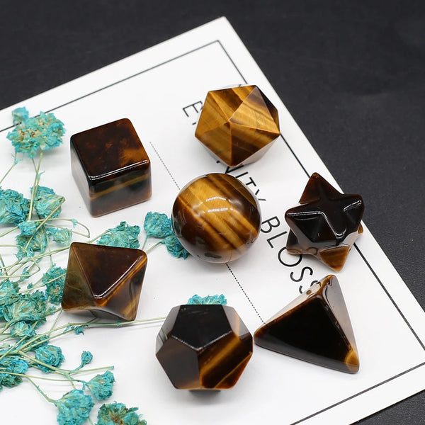 Yellow Tiger Eye Platonic Solids-ToShay.org