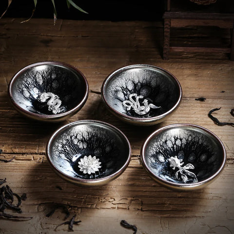 Silver Glaze Inlaid Teacups-ToShay.org