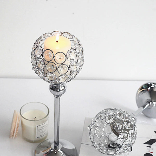 Silver Crystal Bead Candle Holder-ToShay.org