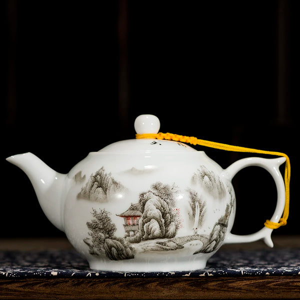 White Painted Ceramic Teapot-ToShay.org