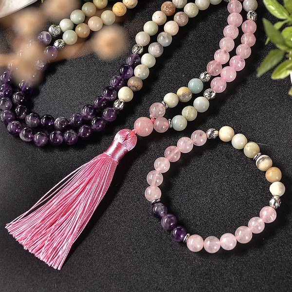 Pink Rose Quartz Mala Beads-ToShay.org