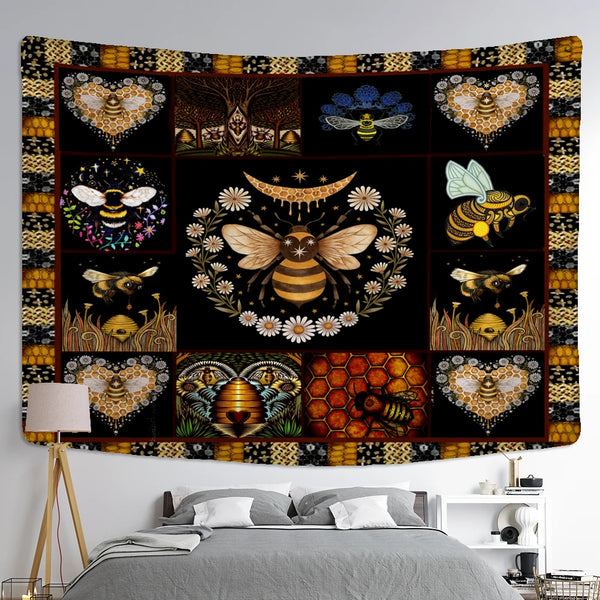 Floral Bee Art Tapestry-ToShay.org