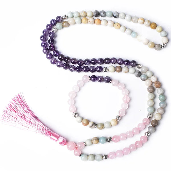 Pink Rose Quartz Mala Beads-ToShay.org