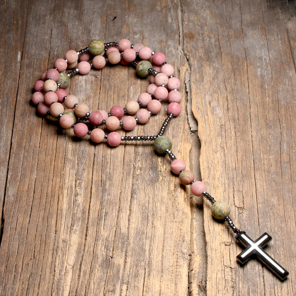 Pink Rhodonite Rosary Beads-ToShay.org