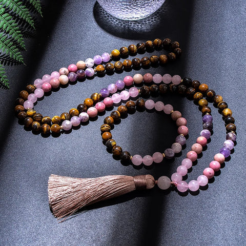 Pink Rose Quartz Mala Beads-ToShay.org