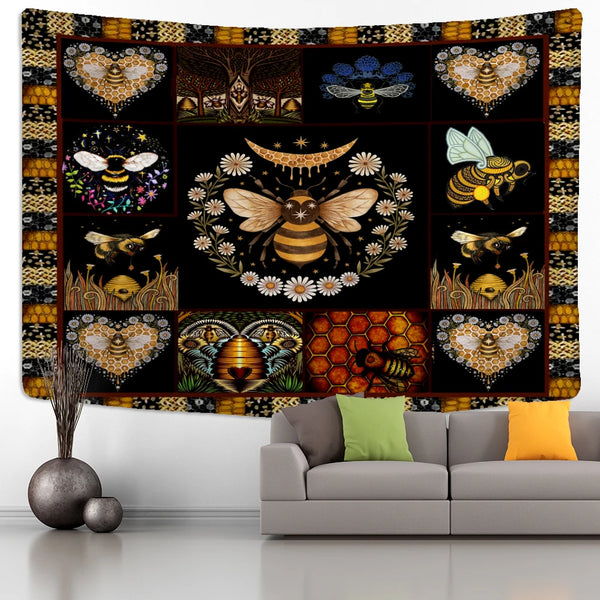 Floral Bee Art Tapestry-ToShay.org