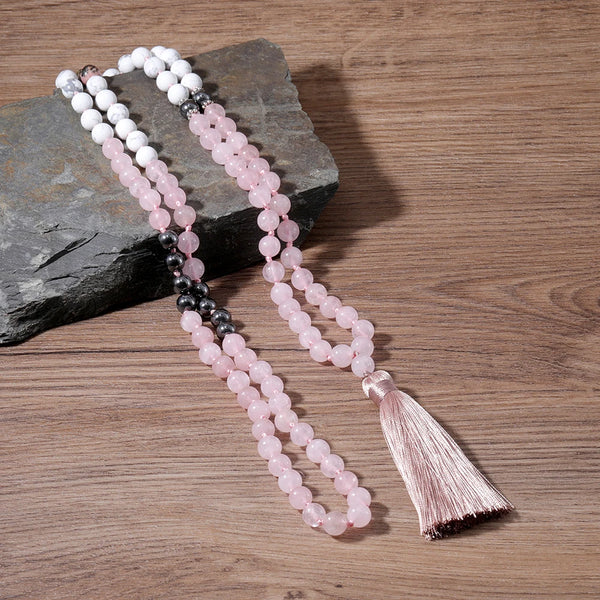 Pink Rose Quartz Mala Beads-ToShay.org