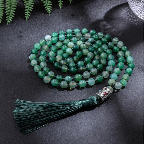 Green Striped Agate Mala Beads-ToShay.org