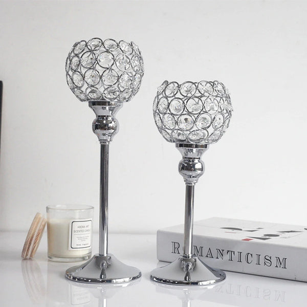 Silver Crystal Bead Candle Holder-ToShay.org