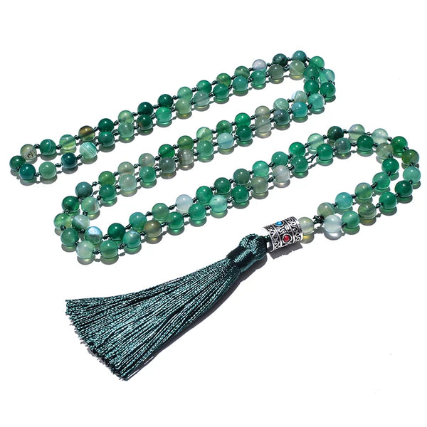 Green Striped Agate Mala Beads-ToShay.org