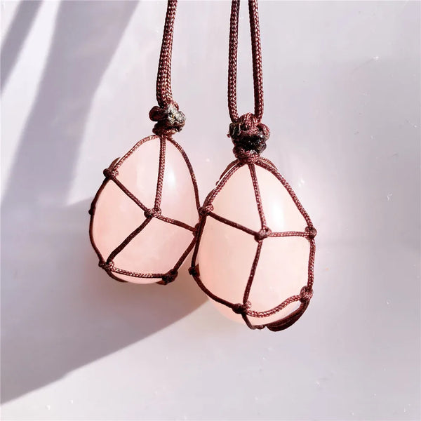 Pink Rose Quartz Egg Rope Necklace-ToShay.org