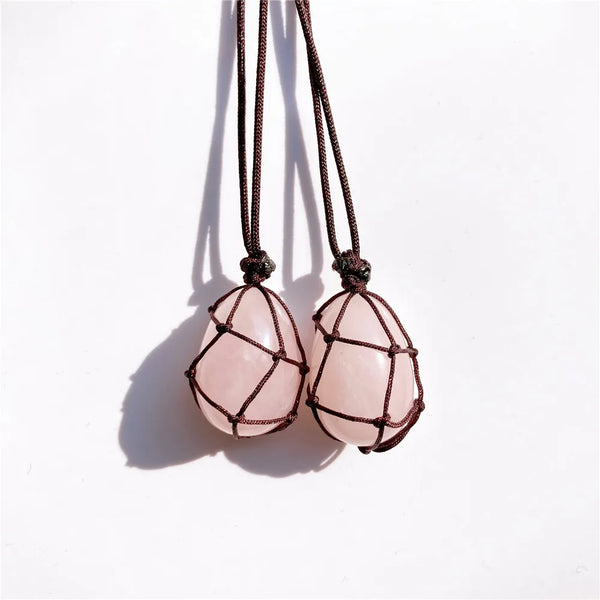 Pink Rose Quartz Egg Rope Necklace-ToShay.org