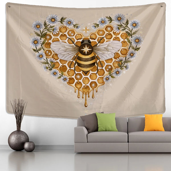 Floral Bee Art Tapestry-ToShay.org