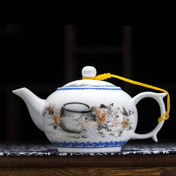 White Painted Ceramic Teapot-ToShay.org