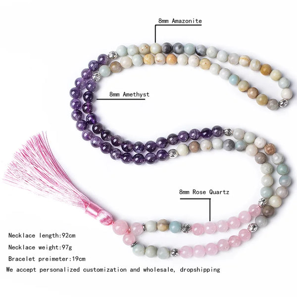 Pink Rose Quartz Mala Beads-ToShay.org