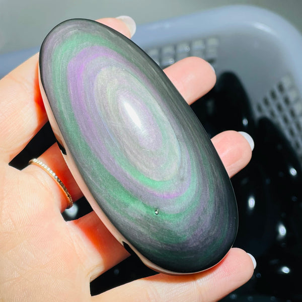 Black Rainbow Obsidian Palm Stones-ToShay.org