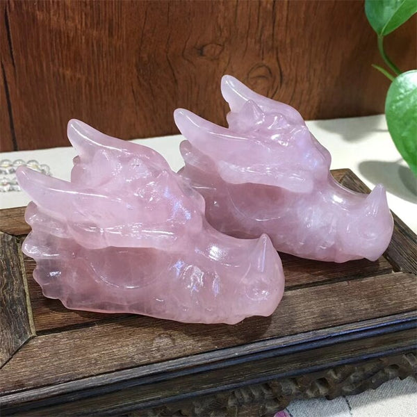 Pink Rose Quartz Dragon Head-ToShay.org