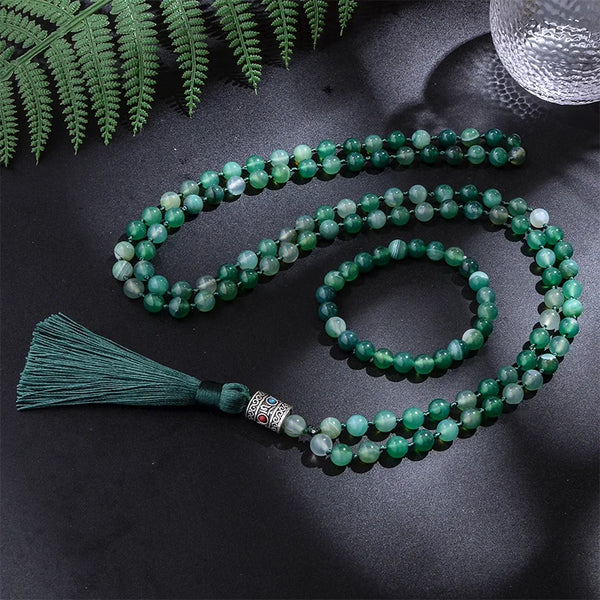 Green Striped Agate Mala Beads-ToShay.org