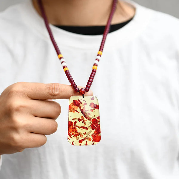 Yellow Flower Amber Pendant-ToShay.org