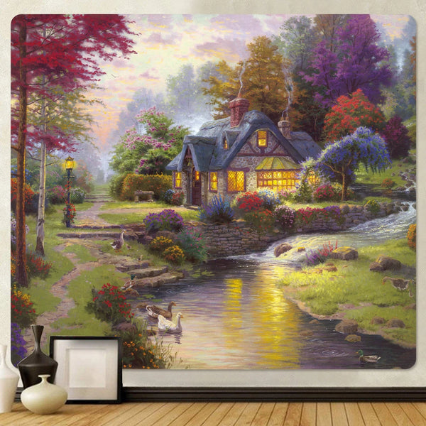 Forest Cottage Art Tapestry-ToShay.org