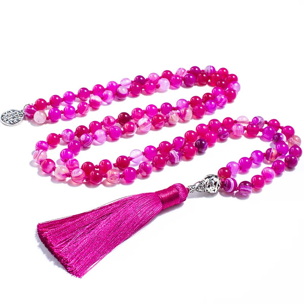 Rose Red Striped Agate Mala Beads-ToShay.org