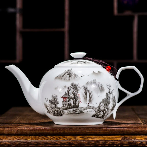 White Painted Ceramic Teapot-ToShay.org