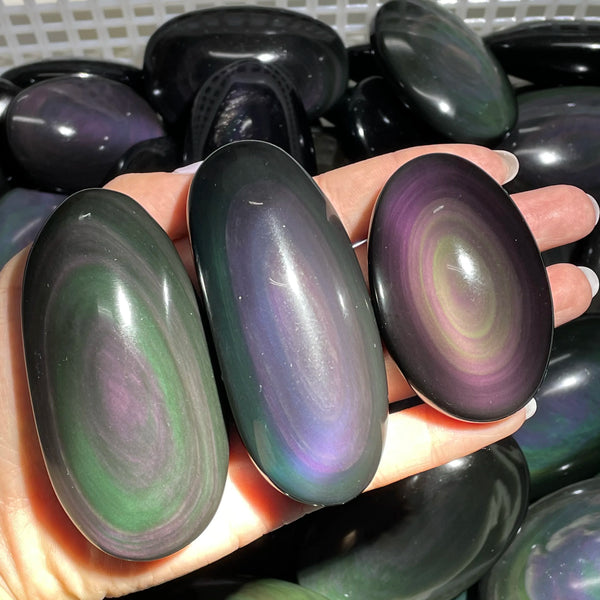 Black Rainbow Obsidian Palm Stones-ToShay.org