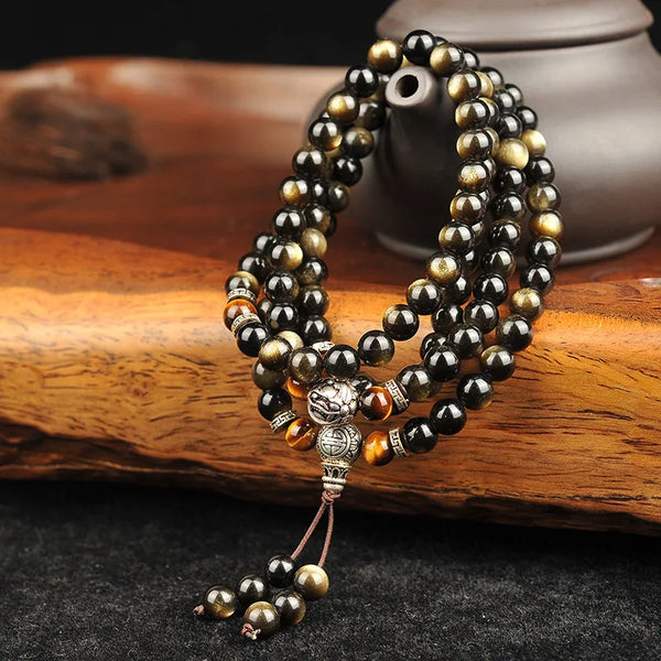 Gold Black Obsidian Mala Beads-ToShay.org