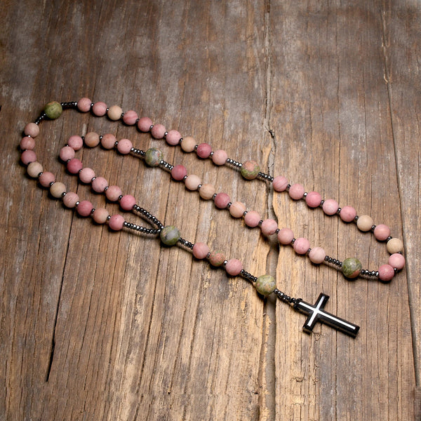 Pink Rhodonite Rosary Beads-ToShay.org