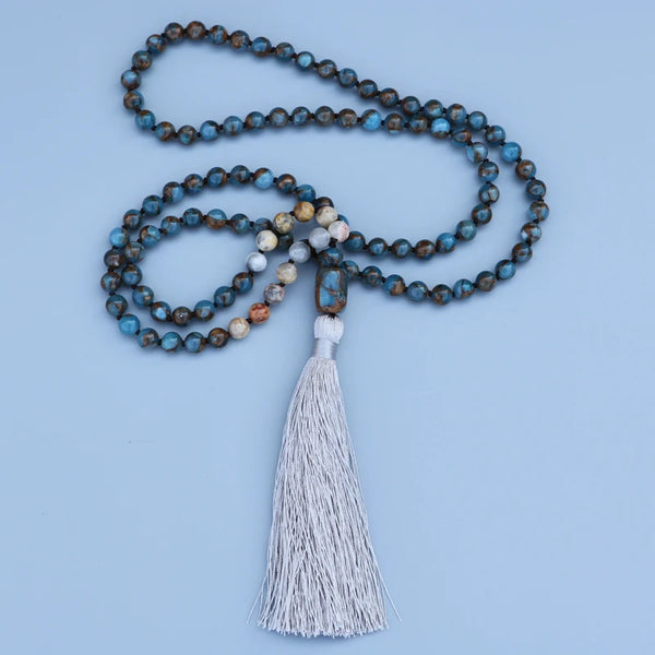 Blue Mossic Stone Mala Beads-ToShay.org