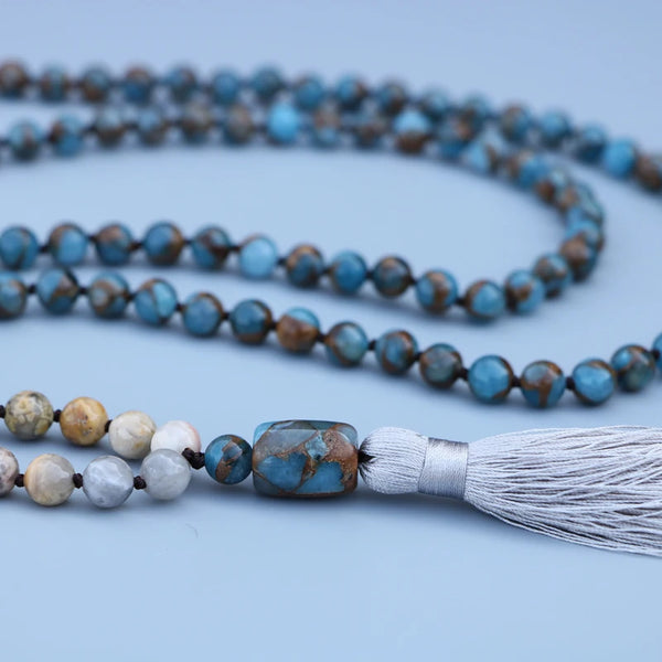 Blue Mossic Stone Mala Beads-ToShay.org