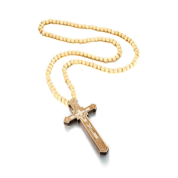 Wood Cross Bead Necklace-ToShay.org