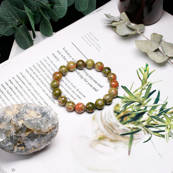 Green Unakite Bead Bracelet-ToShay.org