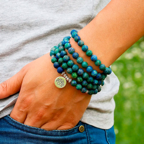 Blue Green Phoenix Lapis Mala Beads-ToShay.org