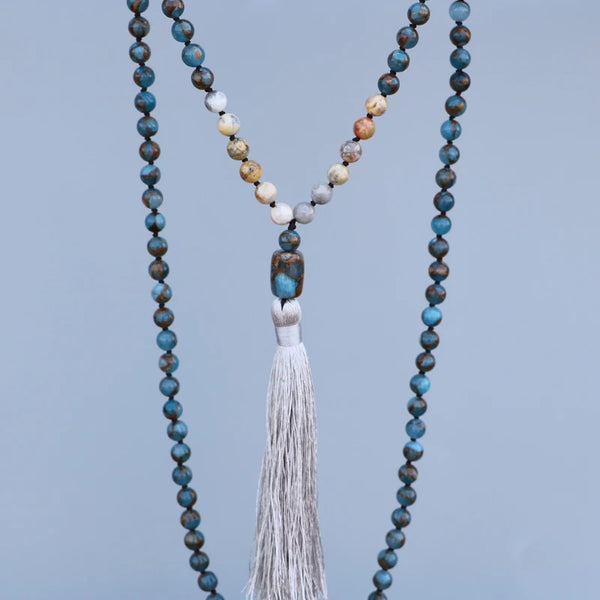 Blue Mossic Stone Mala Beads-ToShay.org