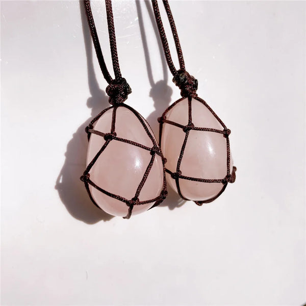 Pink Rose Quartz Egg Rope Necklace-ToShay.org