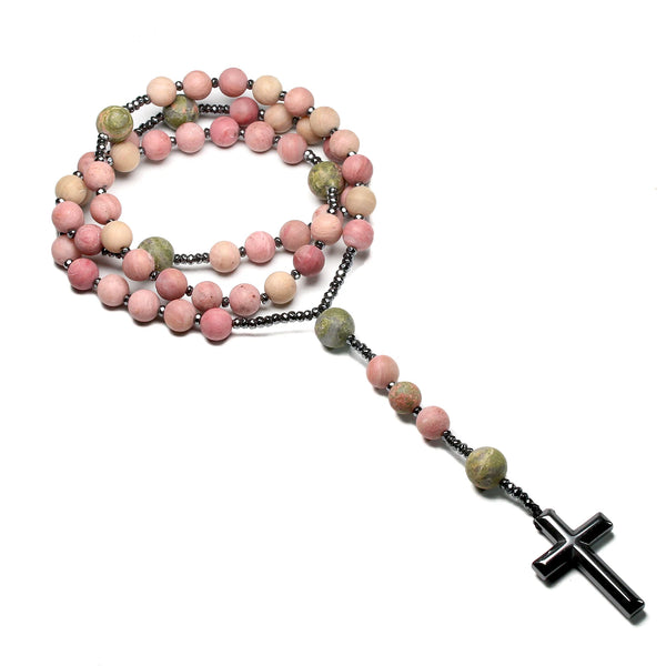 Pink Rhodonite Rosary Beads-ToShay.org