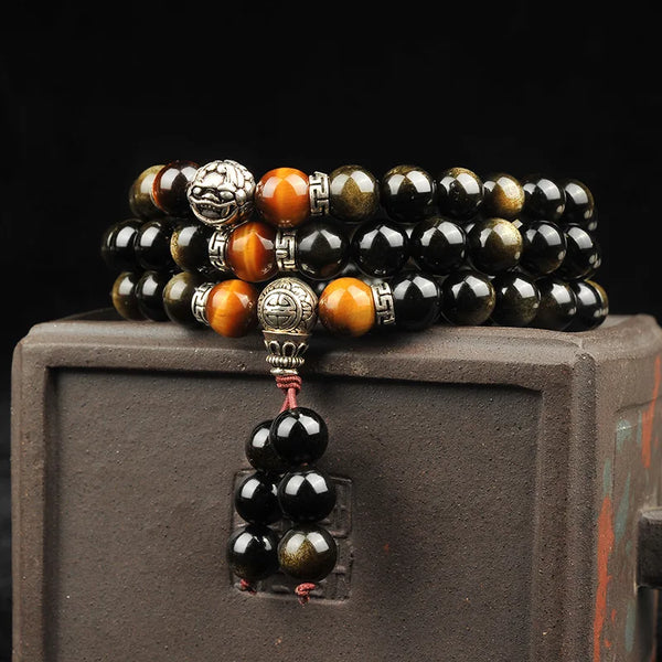 Gold Black Obsidian Mala Beads-ToShay.org