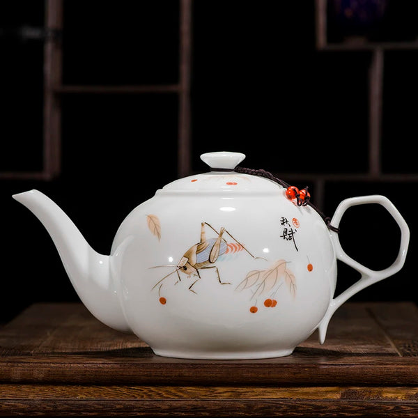 White Painted Ceramic Teapot-ToShay.org