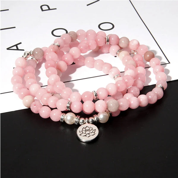 Pink Chalcedony Mala Beads-ToShay.org