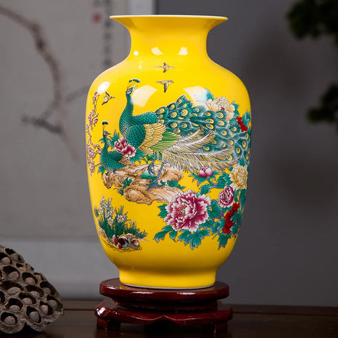 Yellow Peacock Flower Vase-ToShay.org