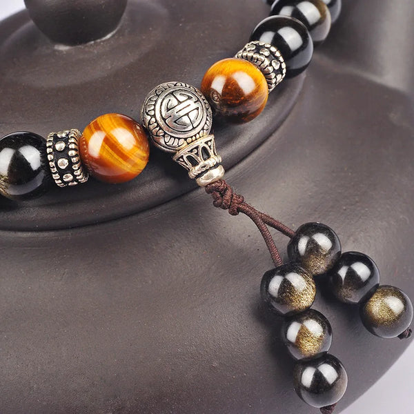 Gold Black Obsidian Mala Beads-ToShay.org