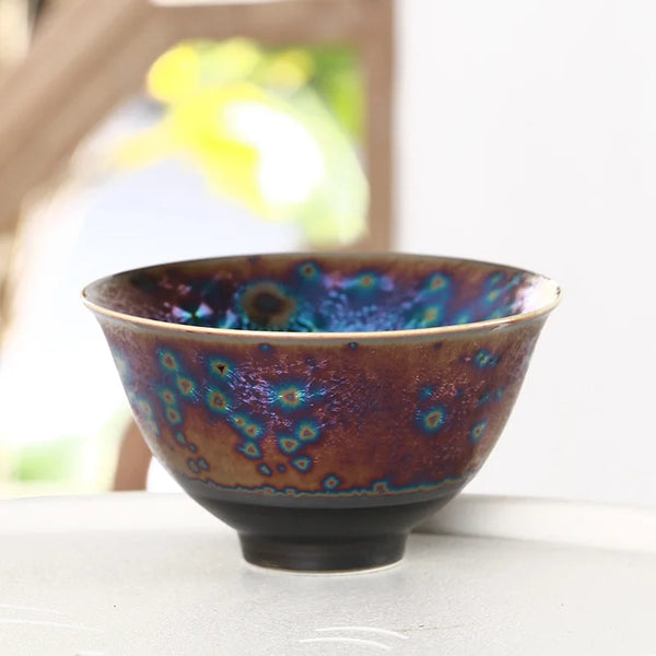 Blue Glaze Peacock Tea Cup-ToShay.org