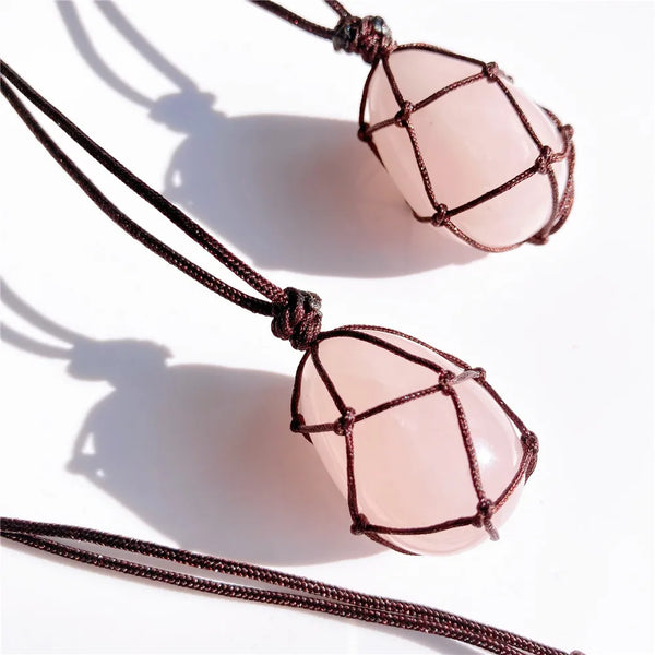 Pink Rose Quartz Egg Rope Necklace-ToShay.org