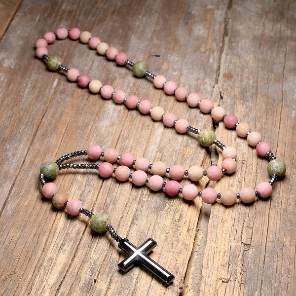 Pink Rhodonite Rosary Beads-ToShay.org