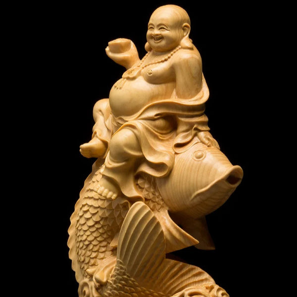 Wood Carp Maitreya Buddha-ToShay.org