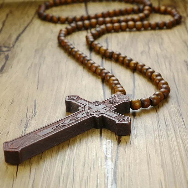 Wood Cross Bead Necklace-ToShay.org