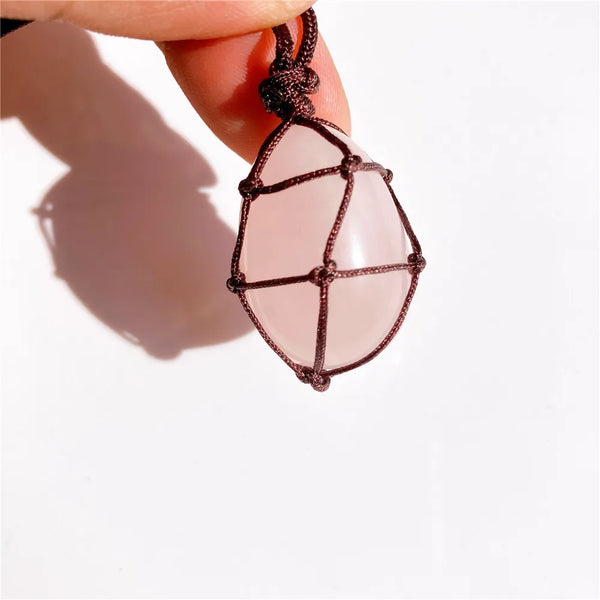 Pink Rose Quartz Egg Rope Necklace-ToShay.org