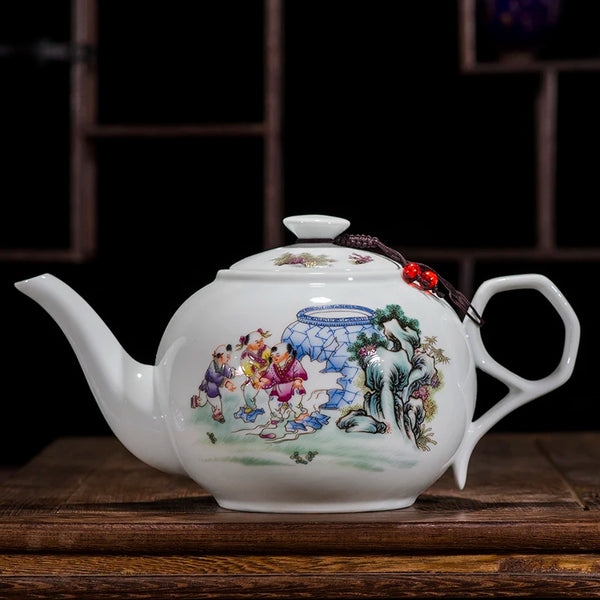 White Painted Ceramic Teapot-ToShay.org